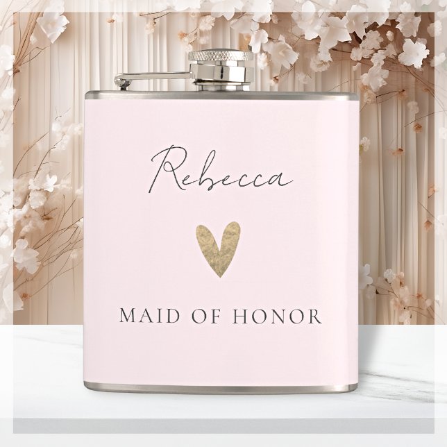 Petaca doncella rosa de honor Gold Heart Modern Script (Subido por el creador)