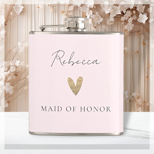 Petaca doncella rosa de honor Gold Heart Modern Script