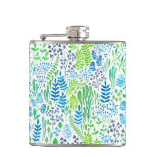 Petaca Doodles florales de color acuático blanco