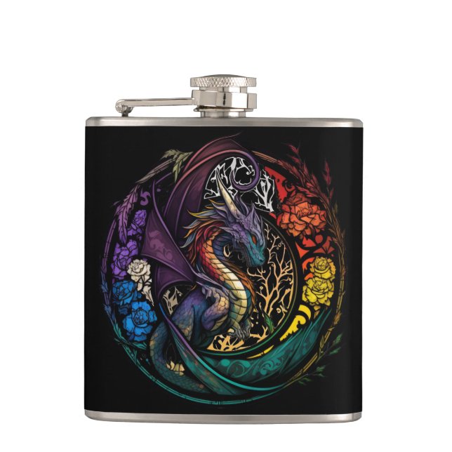 Petaca Dragon Animal Portrait Stained Glass Willife Free (Anverso)