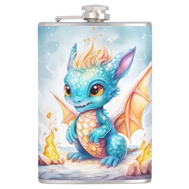 Petaca Dragón azul del bebé blanco cristalizado-68799 (Anverso)