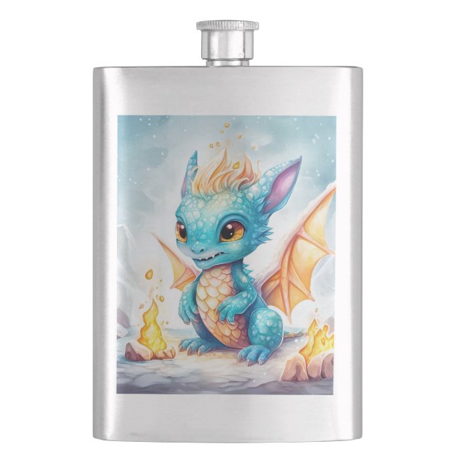 Petaca Dragón azul del bebé blanco cristalizado-68799 (Anverso)