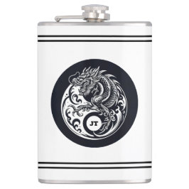 Petaca Dragón Chino en Blanco y Negro Personalizado