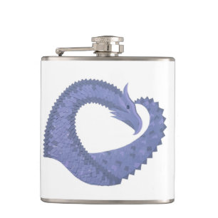 Petaca Dragón de corazón azul-gris sobre blanco