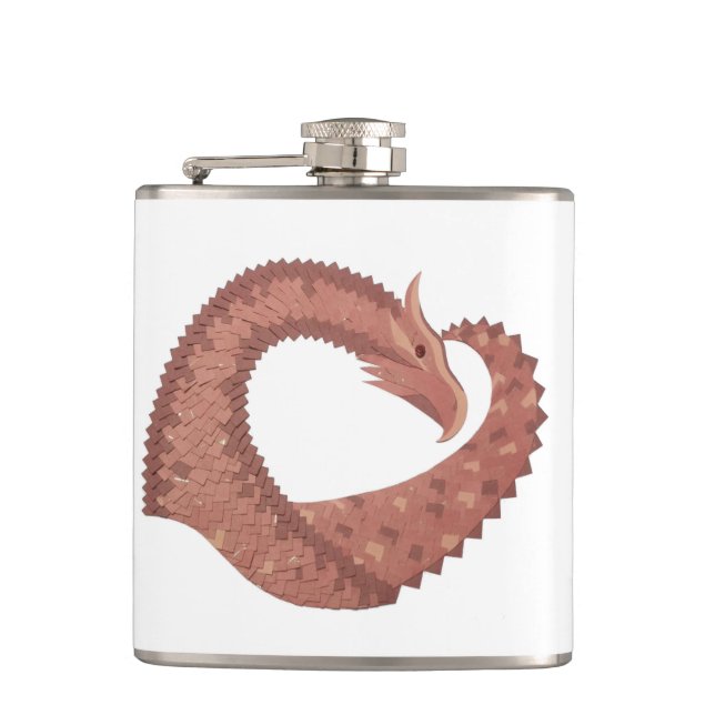 Petaca Dragón de corazón marrón sobre blanco (Anverso)