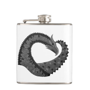 Petaca Dragón de corazón negro sobre blanco