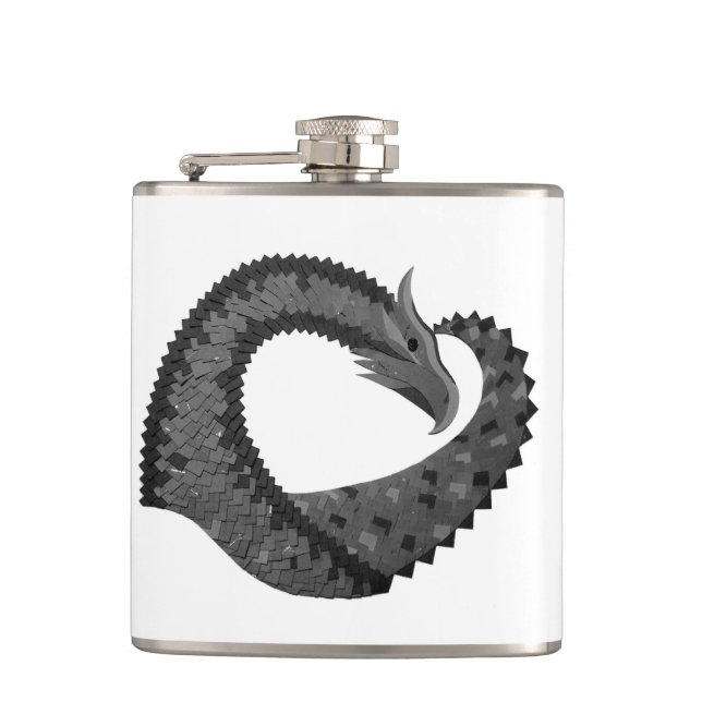 Petaca Dragón de corazón negro sobre blanco (Anverso)