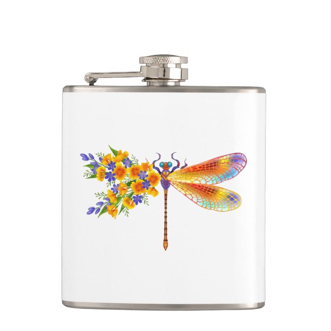 Petaca Dragón de flores amarillas (Anverso)