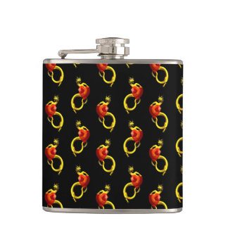 Petaca Dragón dorado con gran corazón rojo