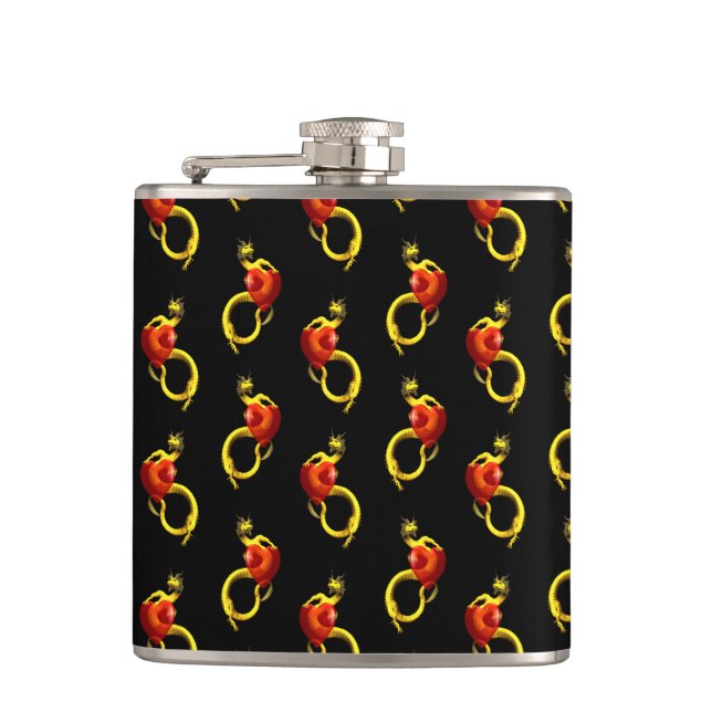 Petaca Dragón dorado con gran corazón rojo (Anverso)