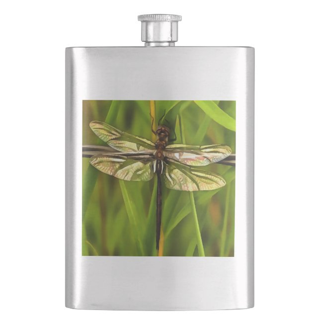 Petaca Dragonfly Artificial En Marrón Y Amarillo En Verde (Anverso)