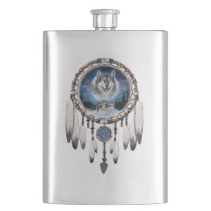 Petaca Dream Catcher con antecedentes de lobo