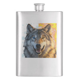 Petaca Dualidad de lobo de "nieve y fuego" Retrato dividi