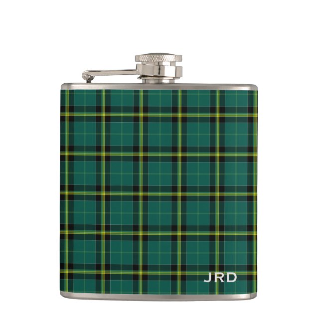 Petaca Duffy Tartan Monogram Placa Verde Brillante (Anverso)