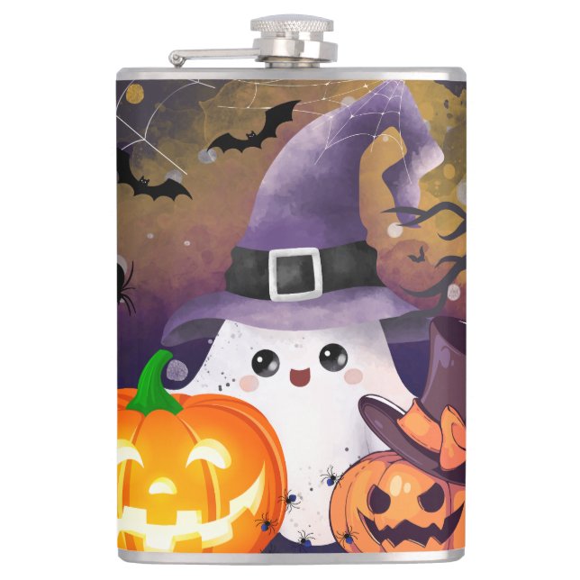 Petaca Dulce Fantasma de Halloween con Sombrero de Bruja  (Anverso)