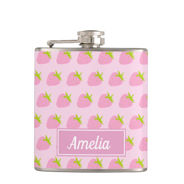 Petaca Dulce patrón de fresa rosa personalizado para chic (Anverso)