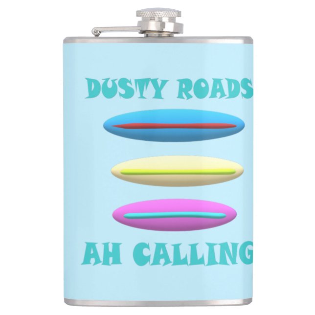 Petaca Dusty Road design azul pálido con palabras (Anverso)