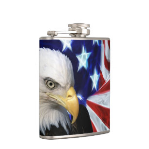 Petaca Eagle calvo patriótico con la bandera americana