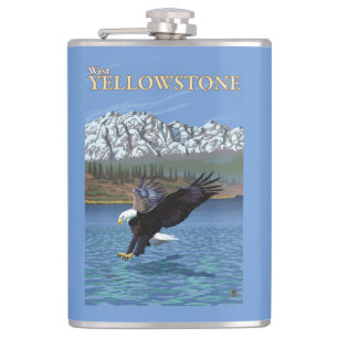 Petaca Eagle calvo que se zambulle - Yellowstone del