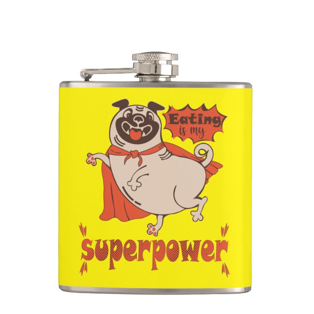 Petaca Eating is my superpower red cloak pug comic style  (Anverso)