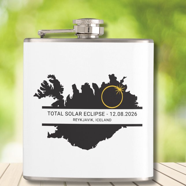 Petaca Eclipse Total de Sol Agosto 2026 – Islandia Person (Change city, if you wish,  to personalize)