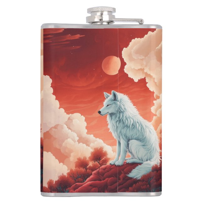 Petaca Edelstahl-Flachmann mit mystischem Wolf Flachmann (Reverso)
