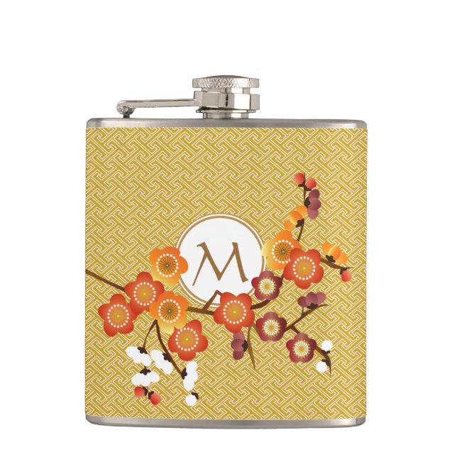 Petaca El ciruelo japonés florece rojo anaranjado del oro (Anverso)