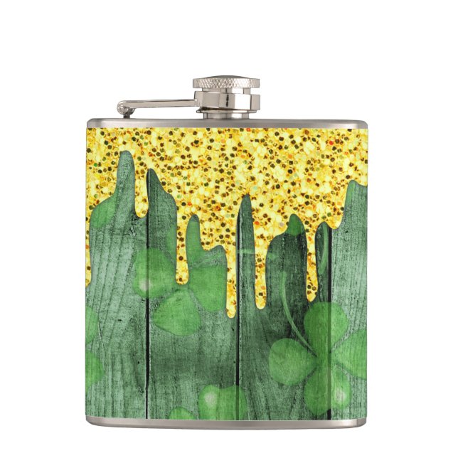 Petaca El Día de San Patricio Shamrock Purpurina Gold Dri (Anverso)