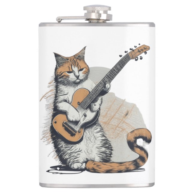 Petaca El gato del Naranja de Guay Jamming en la guitarra (Anverso)