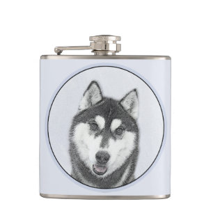 Petaca El Husky Siberiano (blanco y negro) pinta arte de
