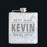 Petaca El mejor hombre blanco de los acentos de plata de<br><div class="desc">Elegante patrón de regalo para el boda y el padrino. Textura blanca de mármol falso con acentos plateados.</div>