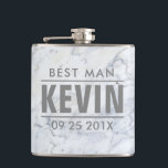 Petaca El mejor hombre blanco de los acentos de plata de<br><div class="desc">Elegante patrón de regalo para el boda y el padrino. Textura blanca de mármol falso con acentos plateados.</div>