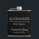 Petaca El mejor regalo del favor de la boda del licor mas<br><div class="desc">Este matraz es la manera perfecta de agradecer a sus padrinos, miembros de la fiesta de bodas u otros invitados especiales. El texto es totalmente personalizable con un lugar donde introducir el nombre del novio, el título (Groomsman, Mejor Hombre, Padre de la Novia, etc.) el nombre de la pareja boda,...</div>