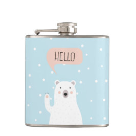 Petaca El oso polar lindo en la nieve dice hola