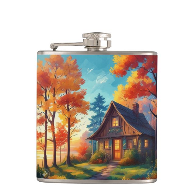 Petaca El paisaje natural con una cabaña en el bosque (Anverso)