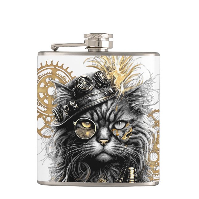 Petaca El profesor Sprocket-Paws  El gato steampunk funky (Anverso)
