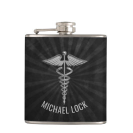 Petaca El símbolo médico de plata personalizó a médicos