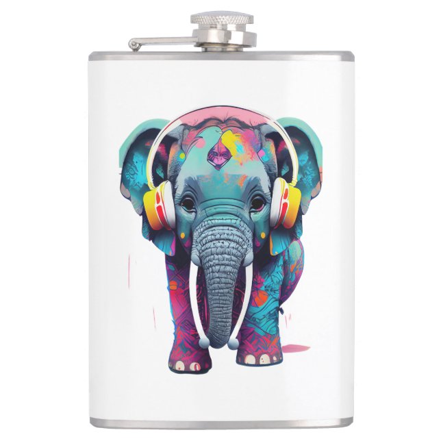 Petaca Elefante bebé lindo con audífonos (Anverso)