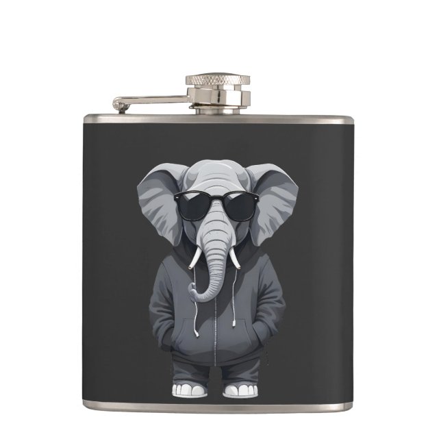 Petaca Elefante con Hoodie Funny Vector Animal Guay (Anverso)