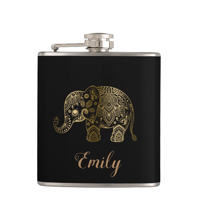 Petaca Elefante Cute Gold Paisley (Anverso)