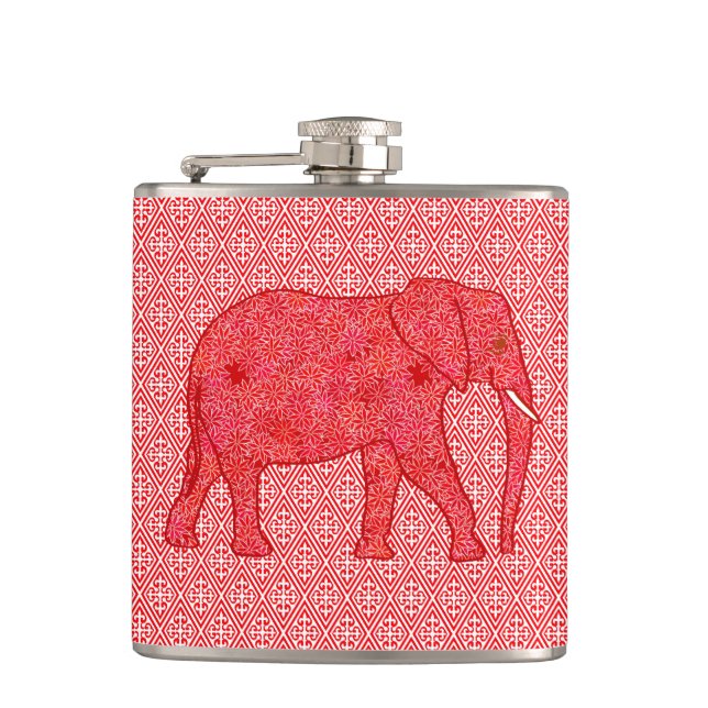 Petaca elefante de flores - rojo profundo y coral (Anverso)