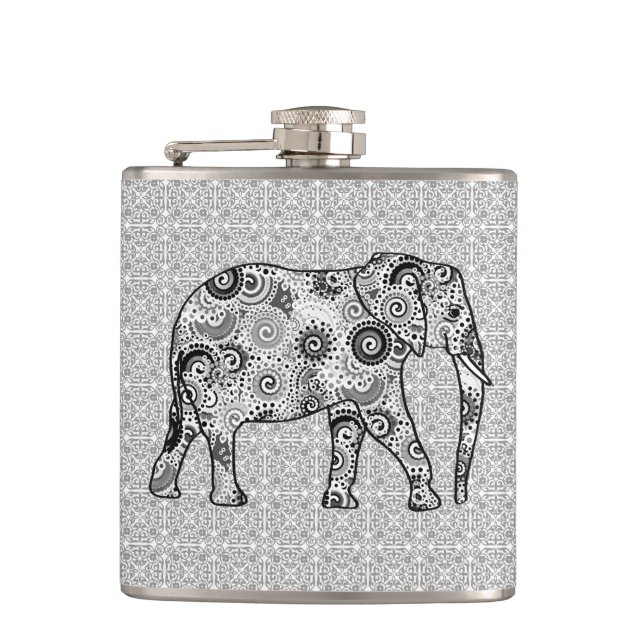 Petaca elefante de remolino fractal - gris, negro y blanc (Anverso)