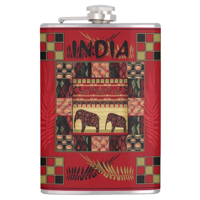 Petaca elefantes étnicos de India (Anverso)