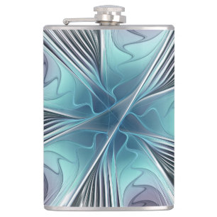 Petaca Elegancia Flor de Arte Fractal Blanco Gris Azul