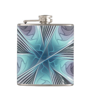 Petaca Elegancia Flor de Arte Fractal Blanco Gris Azul