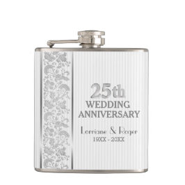 Petaca Elegancia floral plateada 25º aniversario Boda