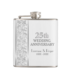 Petaca Elegancia floral plateada 25º aniversario Boda