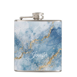 Petaca Elegant Blue Gold Glitter Abstract Flow           