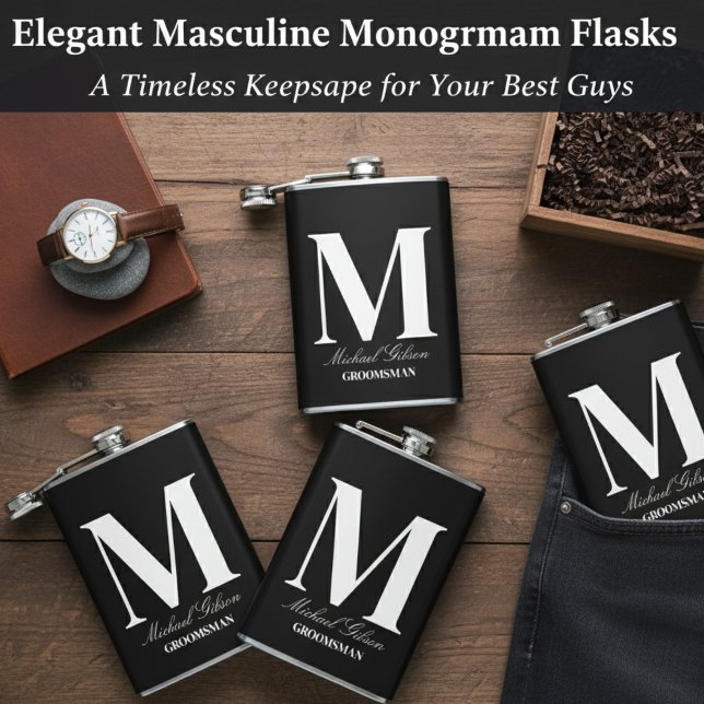 Petaca Elegant Monogram Flask - Personalized Groomsmen Gi (Elegant Monogram Flask - Personalized Groomsmen Gift)