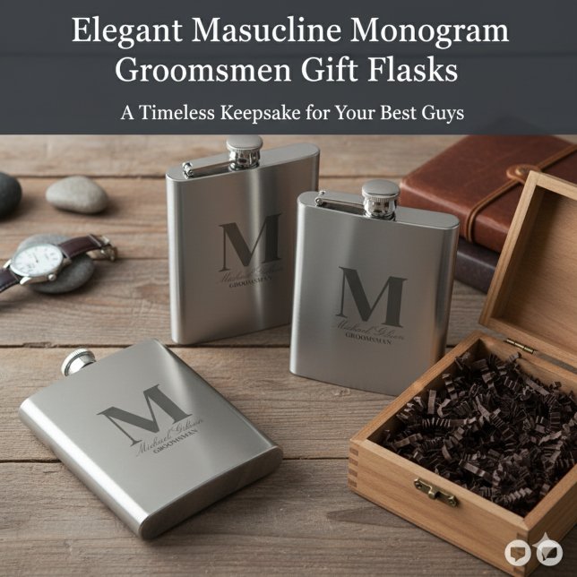 Petaca Elegant Monogram & Name Groomsmen Gift Flask (Elegant Masculine Monogram Groomsmen Gift Flask)